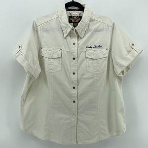 Harley Davidson Womens Button Up Shirt Ivory 100% Cotton 1W